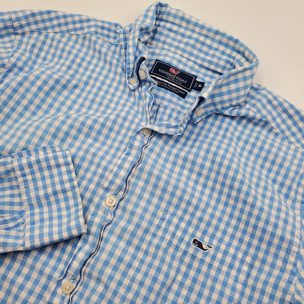 Vineyard Vines Mens Blue Gingham Classic Fit Tucker Shirt Size M Long Sleeve